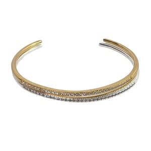 Stackable Open Cuff Bracelet Two Tone Gold Silver Tone‎ 7"